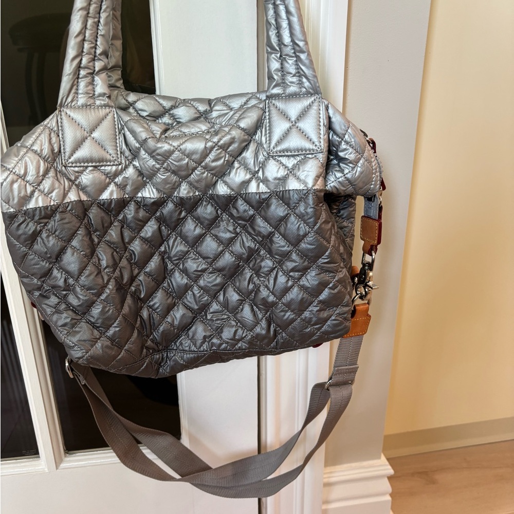 MZ Wallace Silver Gray Quilted Shoulder Bag
